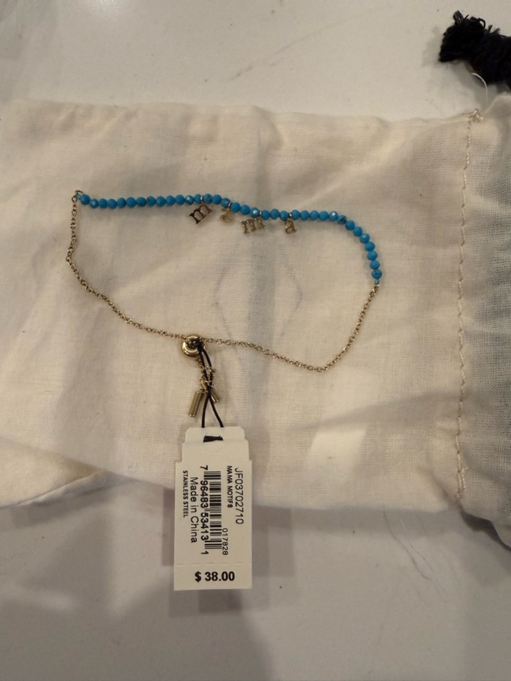 Fossil Gold-Tone Chain Bracelet with Turquoise Beads and Initial Charms